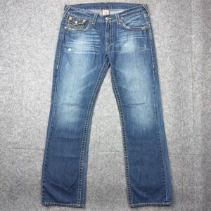 True Religion Jeans Mens 36x33 Blue Straight Leg Flap Pocket Denim Pants Y2K USA